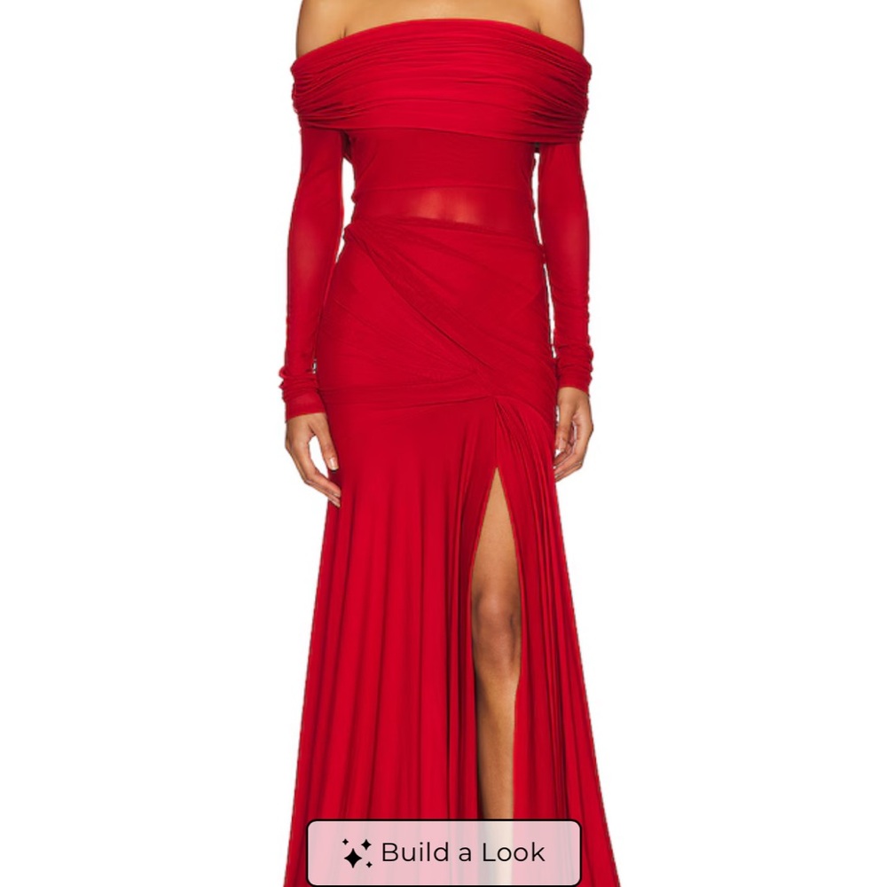 Off-Shoulder Red Evening Dress with Thigh Slit